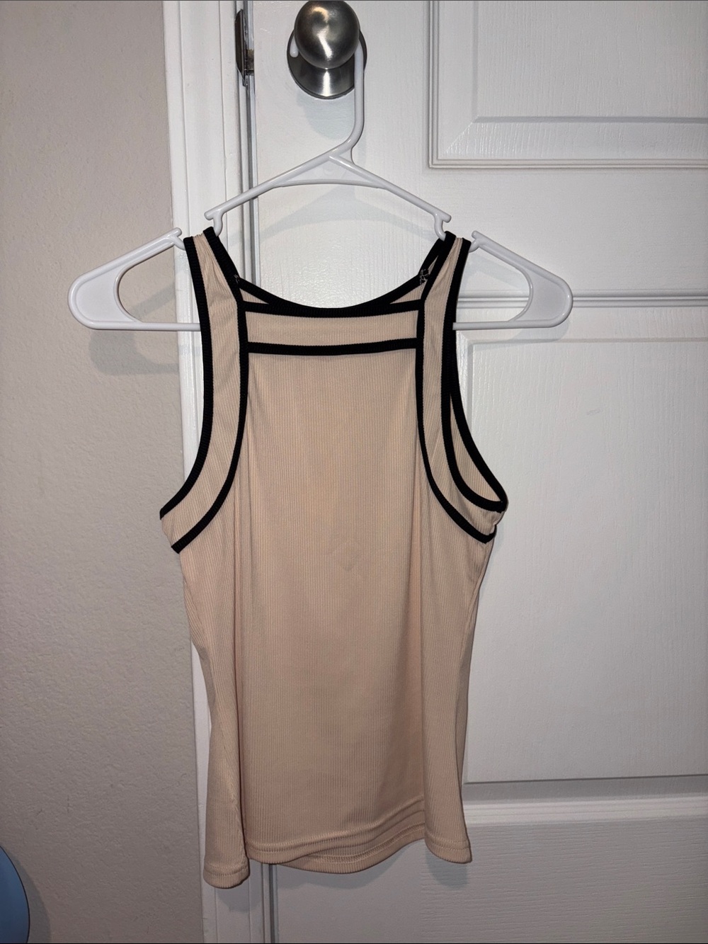 SHEIN Beige Ribbed Tank with Black Trim
